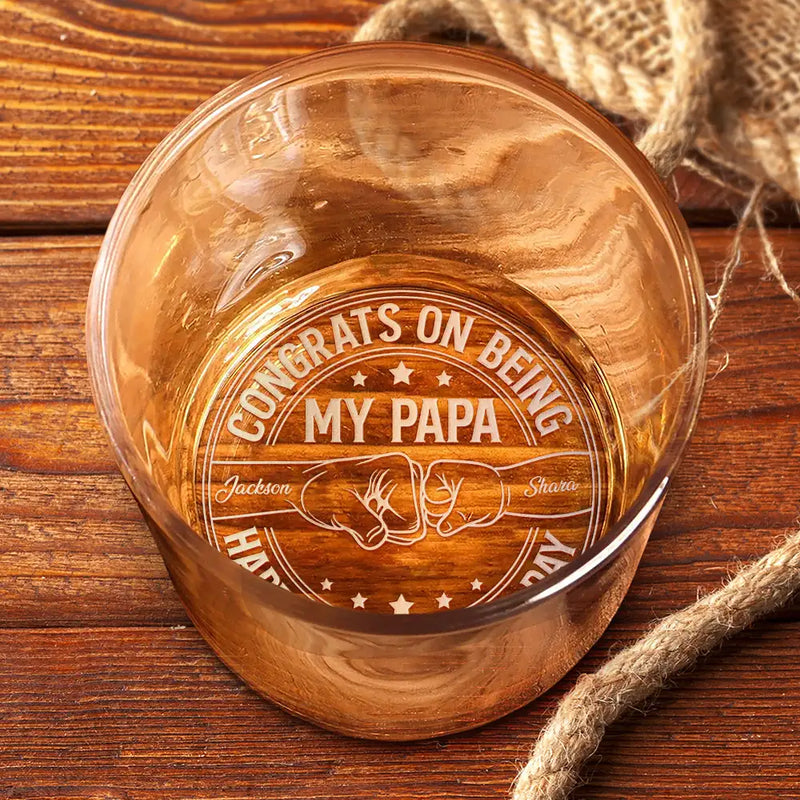 Gift For Grandpa,Gift For Father,New Dad,Non-Eng,Icon,Proud - Congrats On Being My Dad - Personalized Engraved Whiskey Glass