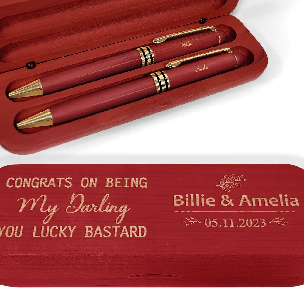 Gift For Couples, Gift For Husband, Gift For Wife, Gift For Boyfriend, Gift For Girlfriend, Funny - Congrats On Being My Husband - Personalized Wooden Pen Set