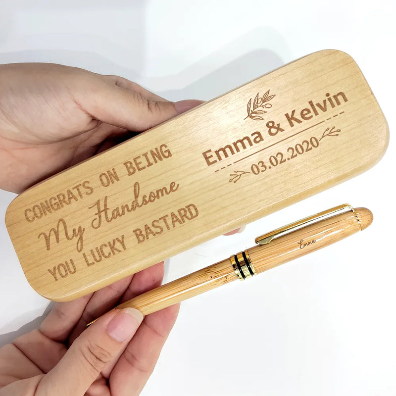 Gift For Couples, Gift For Husband, Gift For Wife, Gift For Boyfriend, Gift For Girlfriend, Funny - Congrats On Being My Husband - Personalized Wooden Pen Set
