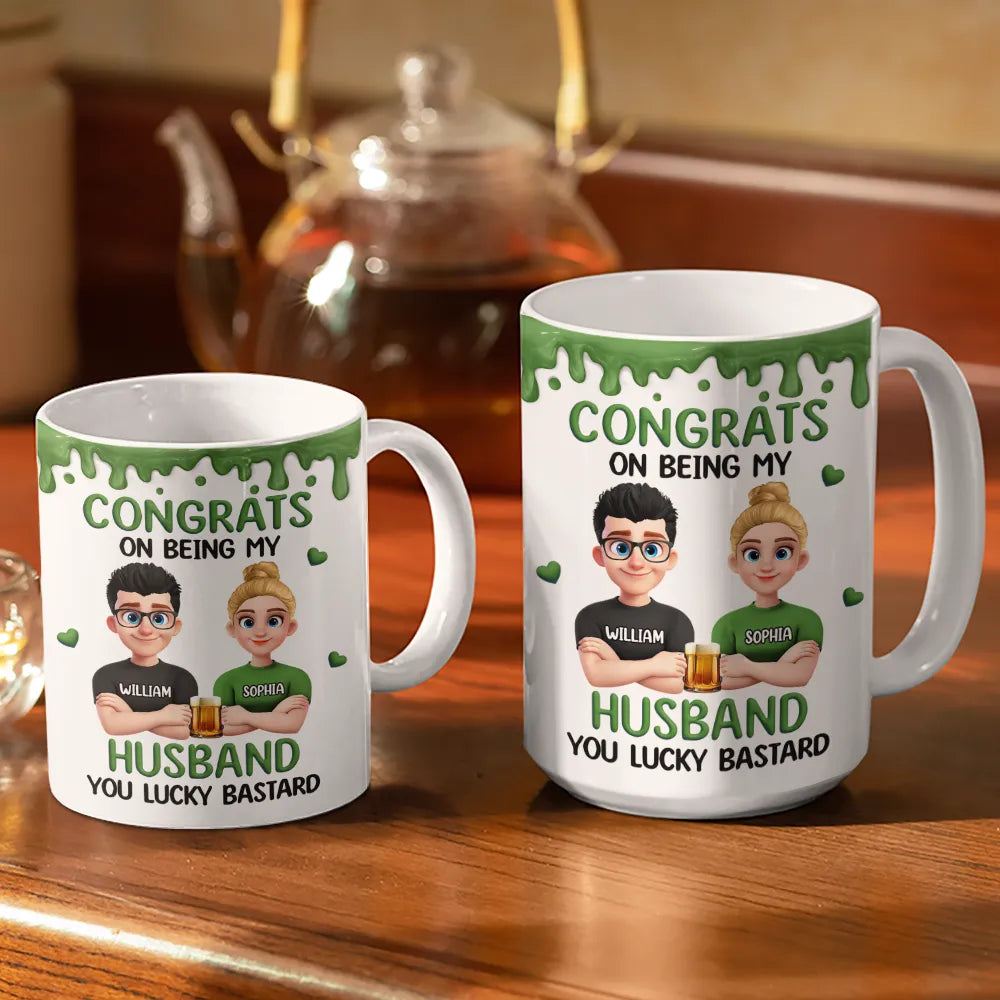 Gift For Couples, Old Couples, Gift For Husband, Gift For Wife, Gift For Boyfriend, Gift For Girlfriend, LGBT, Funny - Congrats On Being My Husband 3D Effect Couple - Personalized White Edge-to-Edge Mug