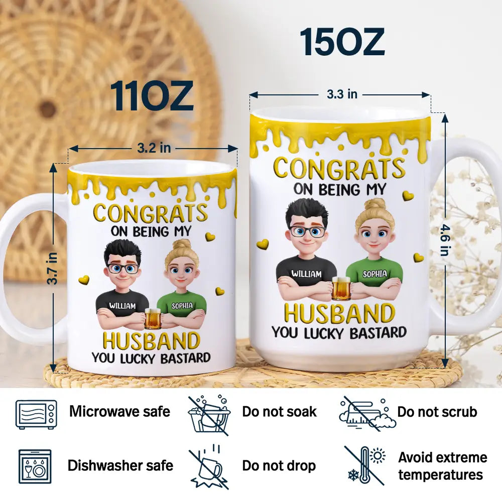 Gift For Couples, Old Couples, Gift For Husband, Gift For Wife, Gift For Boyfriend, Gift For Girlfriend, LGBT, Funny - Congrats On Being My Husband 3D Effect Couple - Personalized White Edge-to-Edge Mug