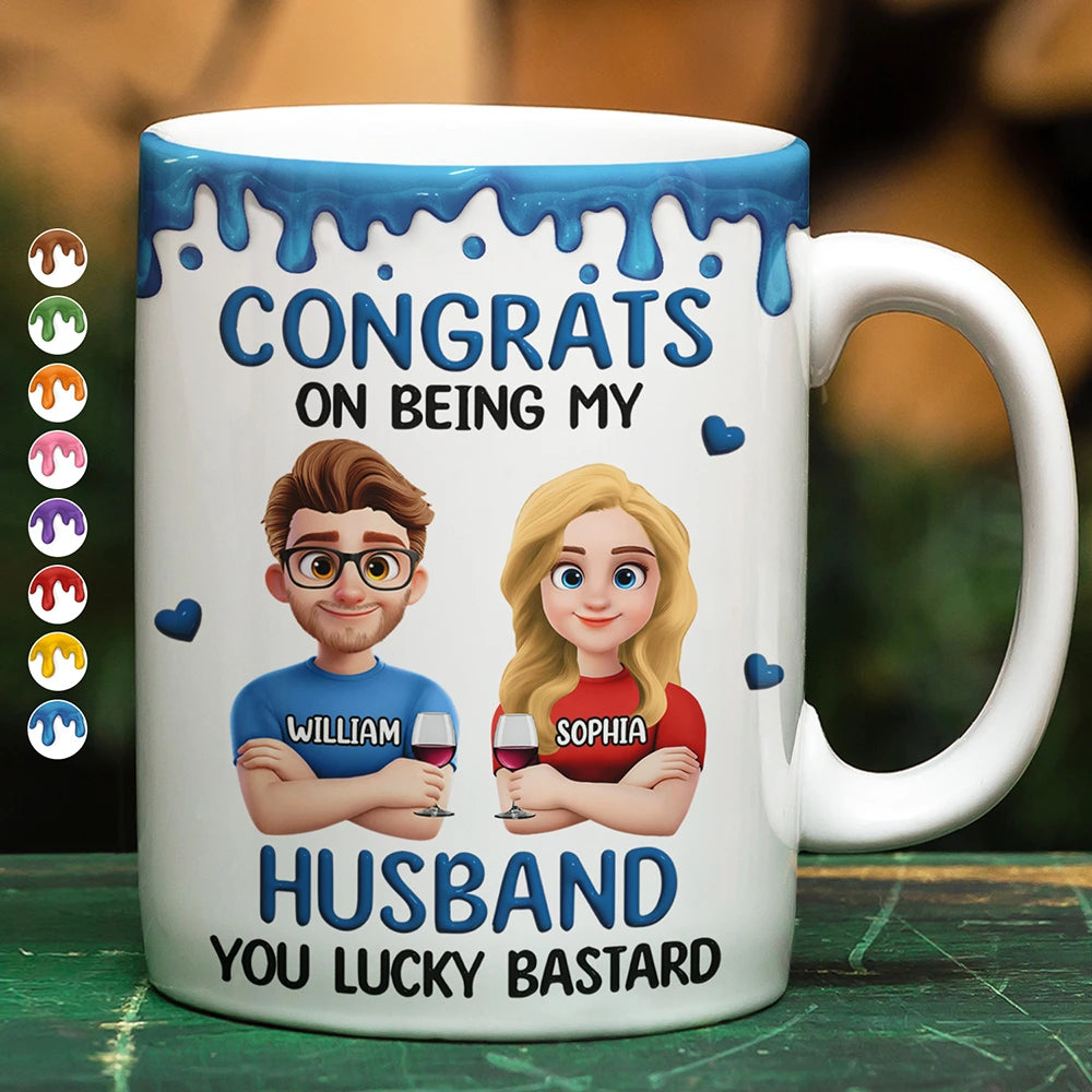 Congrats On Being My Husband 3D Effect Couple - Personalized White Edge-to-Edge Mug
