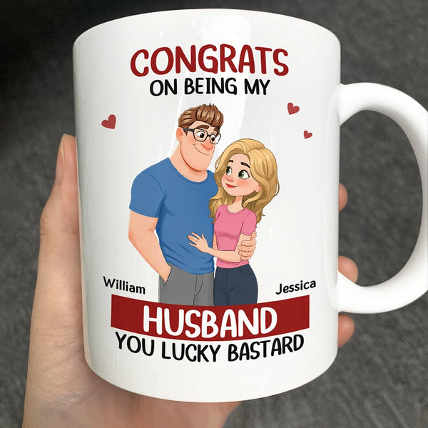 Gift For Couples,Gift For Wife,Gift For Girlfriend,Gift For Women,Funny,Old Couples,Gift For Boyfriend - Congrats On Being My Husband Animate Hugging Couple - Personalized Mug