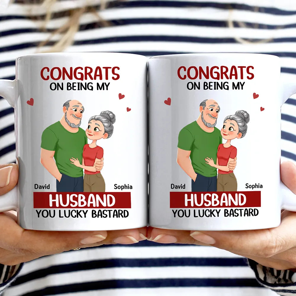 Gift For Couples,Gift For Wife,Gift For Girlfriend,Gift For Women,Funny,Old Couples,Gift For Boyfriend - Congrats On Being My Husband Animate Hugging Couple - Personalized Mug