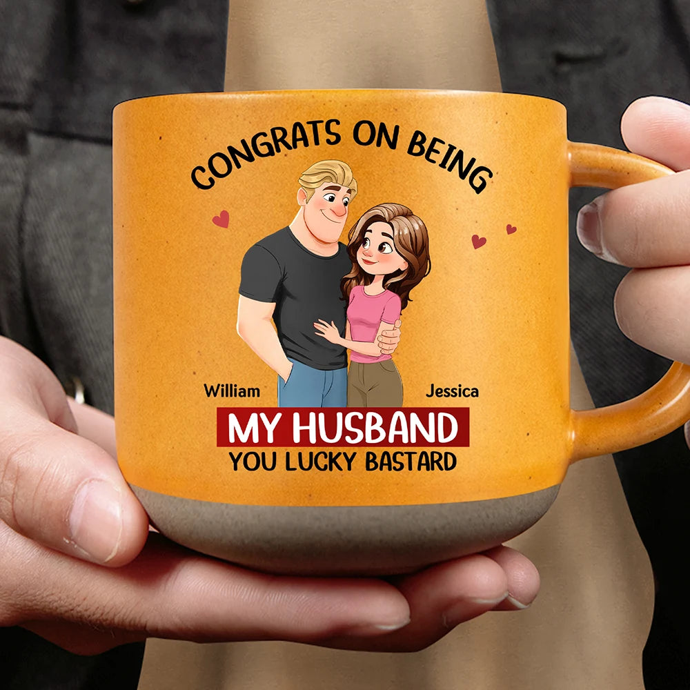 Gift For Couples,Gift For Wife,Gift For Girlfriend,Gift For Women,Funny,Old Couples,Gift For Boyfriend - Congrats On Being My Husband Animate Hugging Couple - Personalized Pottery Mug