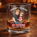 Gift For Couples, Old Couples, Funny, Gift For Husband, Gift For Wife - Congrats On Being My Husband Animate Hugging Couple - Personalized Whiskey Glass
