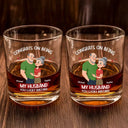 Gift For Couples, Old Couples, Funny, Gift For Husband, Gift For Wife - Congrats On Being My Husband Animate Hugging Couple - Personalized Whiskey Glass