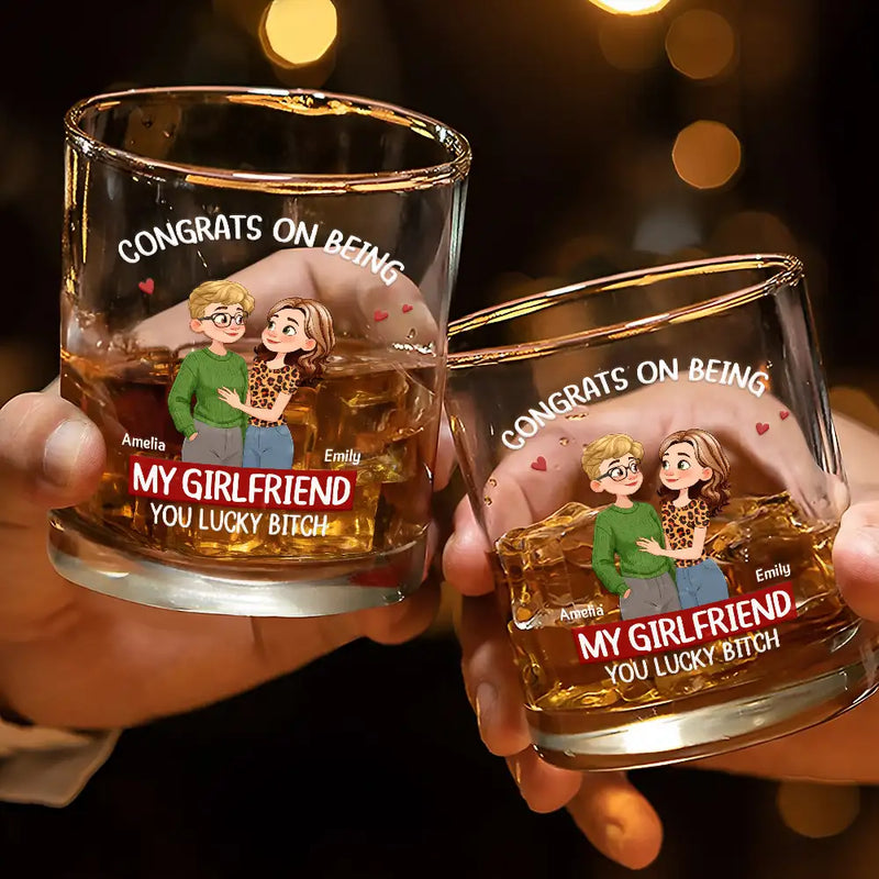 Gift For Couples, Old Couples, Funny, Gift For Husband, Gift For Wife - Congrats On Being My Husband Animate Hugging Couple - Personalized Whiskey Glass