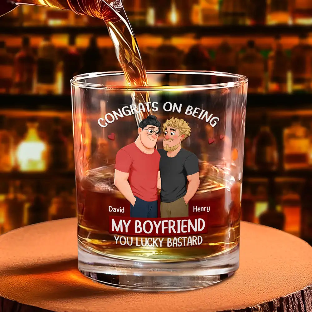 Gift For Couples, Old Couples, Funny, Gift For Husband, Gift For Wife - Congrats On Being My Husband Animate Hugging Couple - Personalized Whiskey Glass