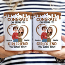 Gift For Couples,Old Couples,Funny,Gift For Husband,Gift For Wife - Congrats On Being My Husband Animate Hugging Couple - Personalized White Edge-to-Edge Mug