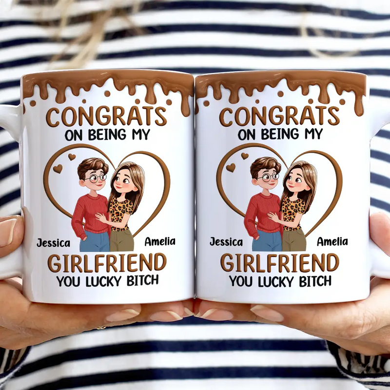 Gift For Couples,Old Couples,Funny,Gift For Husband,Gift For Wife - Congrats On Being My Husband Animate Hugging Couple - Personalized White Edge-to-Edge Mug
