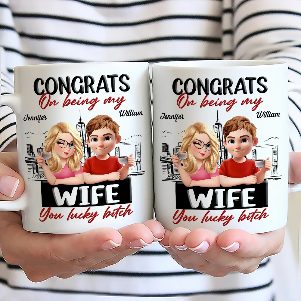 Gift For Couples,Funny - Congrats On Being My Husband Wife 3D Effect Couple - Personalized Mug