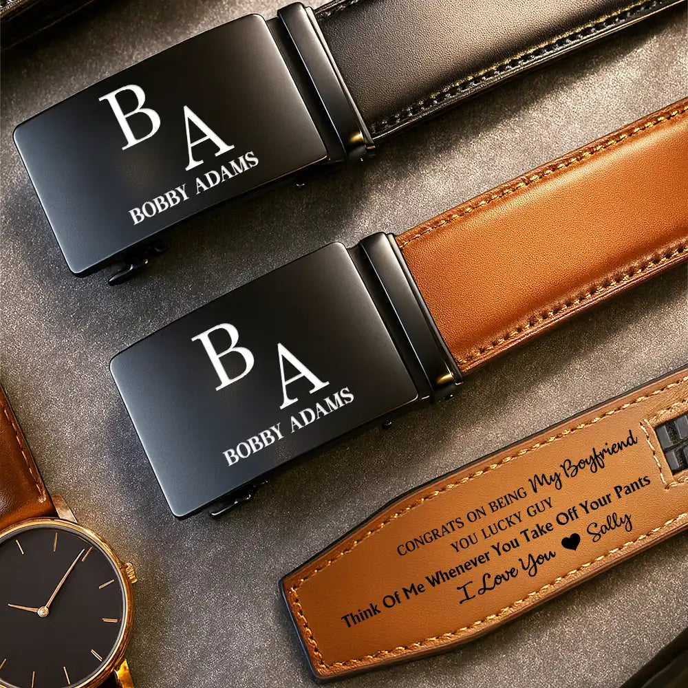 Gift For Couples,Gift For Husband,Gift For Boyfriend,Love - Congrats On Being My Husband You Lucky Man - Personalized Leather Belt With Engraved Buckle