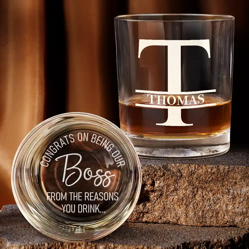 Gifts For Colleagues,Funny - Congrats On Being Our Boss - Personalized Engraved Whiskey Glass