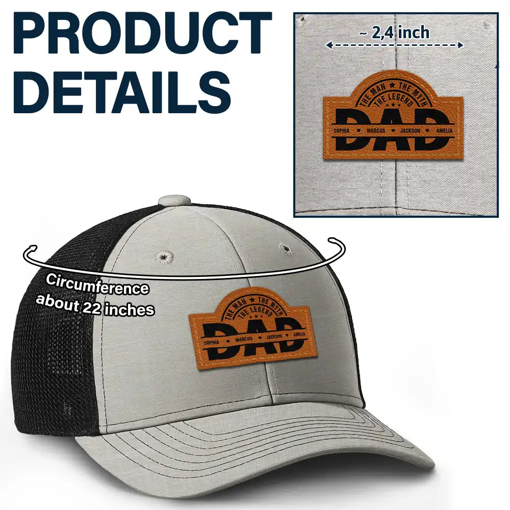 Cool Dad Papa Grandpa The Man The Myth The Legend - Personalized Leather Patch Hat
