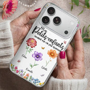 Gift For Wife,Gift For Yourself,Gift For Women,Gift For Mother,Gift For Grandma,Love,French - Fleurs De Naissance Mes Petits-Enfants - Impression Effet 3D Gonflé - Coque Transparente Personnalisée