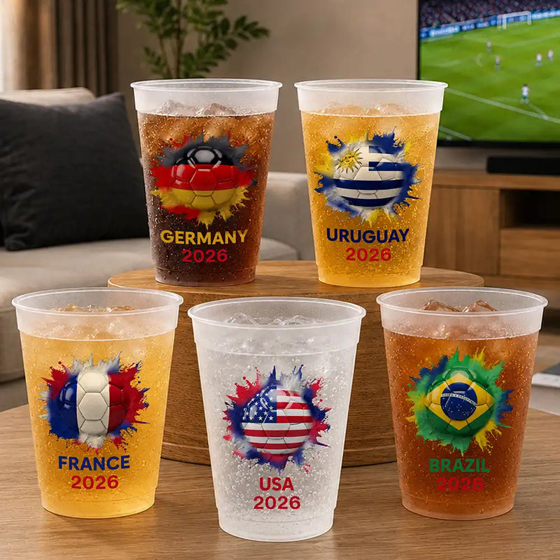Summer,Football (Soccer),Gift For Men,Gift For Yourself,Playful,Summer Soccer Games,Icon - Country Flags Soccer Ball - Personalized Frosted Cups