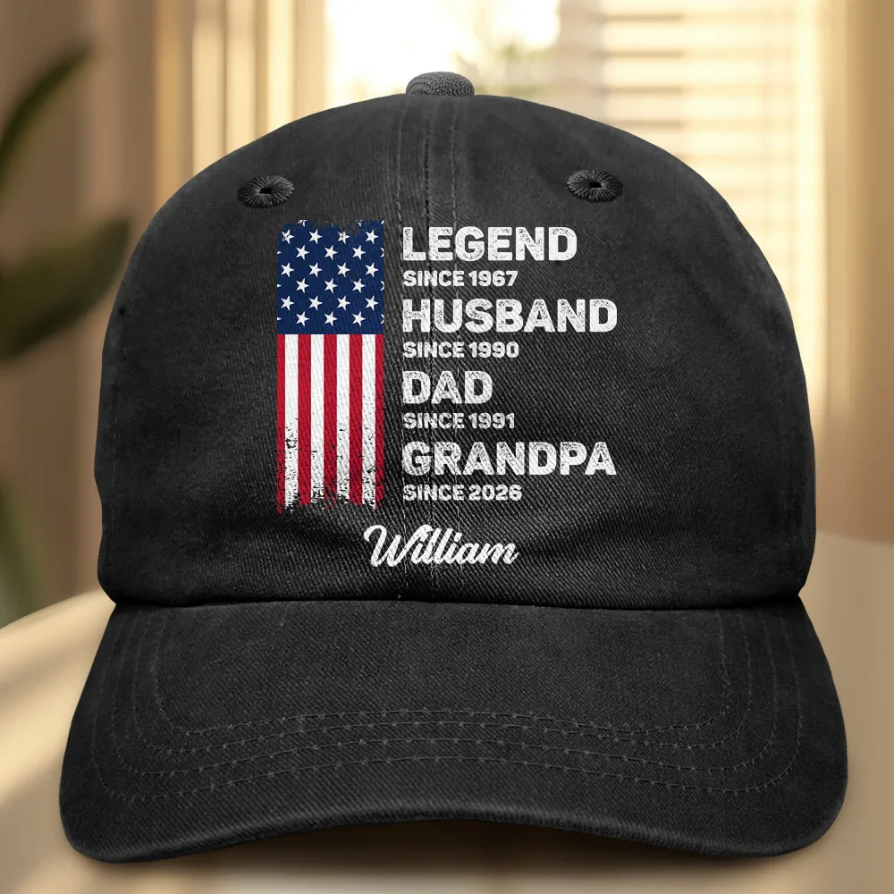 Gift For Father,Gift For Husband,Gift For Men,Gift For Grandpa,Happy,Independence Day,Vector - Country Flag Legend Husband Dad Grandpa - Personalized Vintage Washed Denim Cap