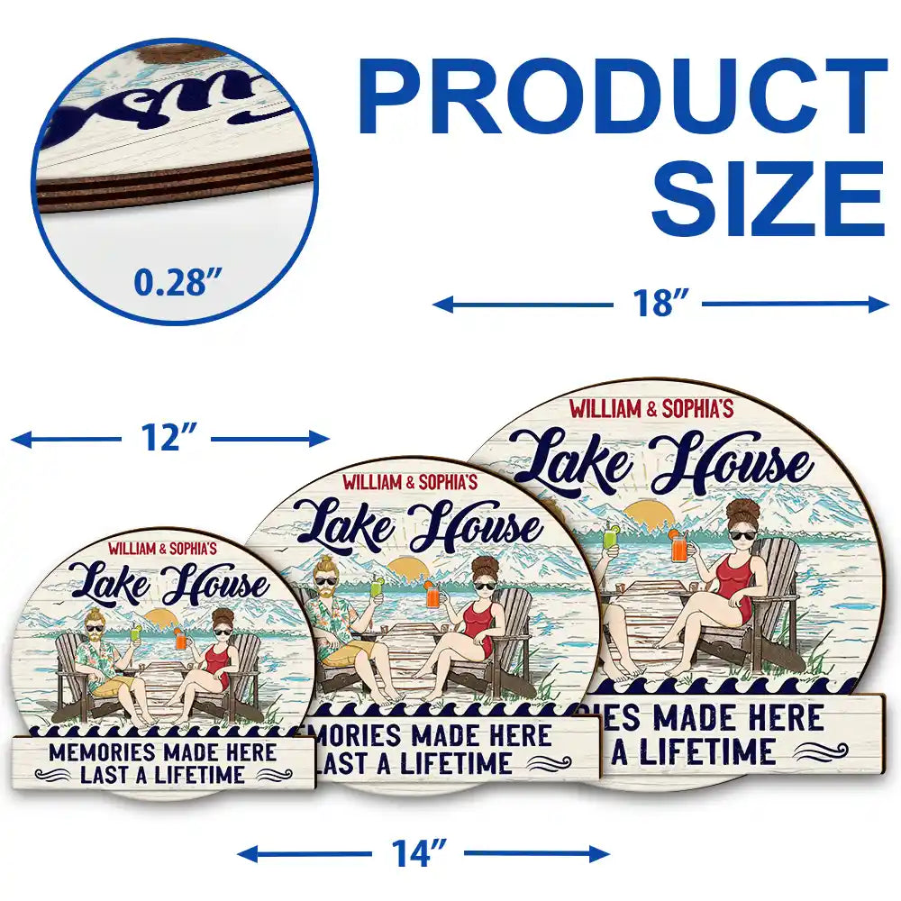 Gift For Couples, Gift For Husband, Gift For Wife, Lake, Happy - Couple Lake House Memories Made Here - Personalized Custom Shaped Wood Sign