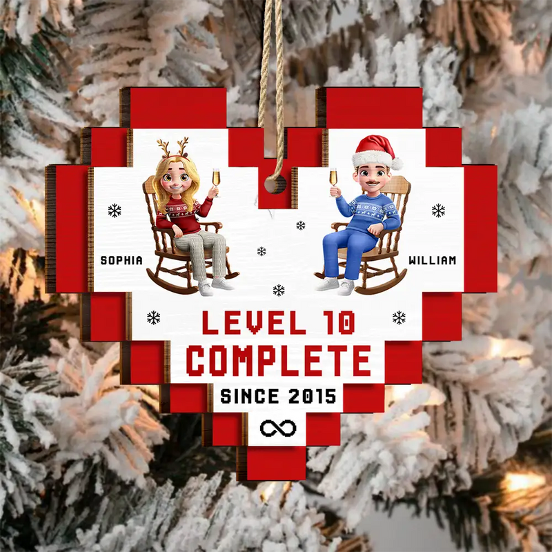 Gift For Couples,Gift For Husband,Gift For Wife,Gift For Boyfriend,Gift For Girlfriend,Love,Anniversary,Christmas - Couple Level Complete - Personalized 2-Layered Wooden Ornament