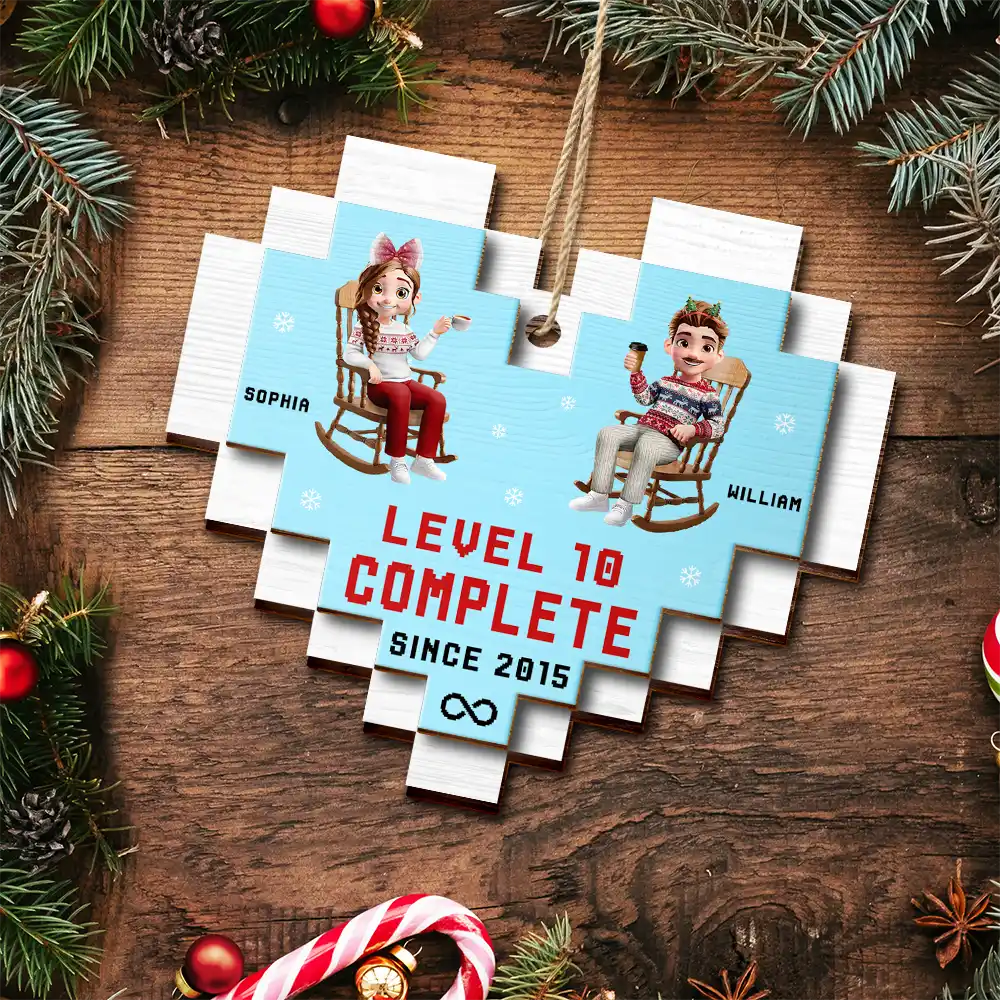 Gift For Couples,Gift For Husband,Gift For Wife,Gift For Boyfriend,Gift For Girlfriend,Love,Anniversary,Christmas - Couple Level Complete - Personalized 2-Layered Wooden Ornament