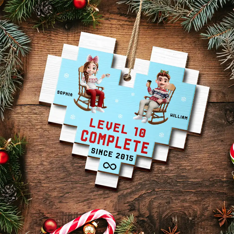 Gift For Couples,Gift For Husband,Gift For Wife,Gift For Boyfriend,Gift For Girlfriend,Love,Anniversary,Christmas - Couple Level Complete - Personalized 2-Layered Wooden Ornament