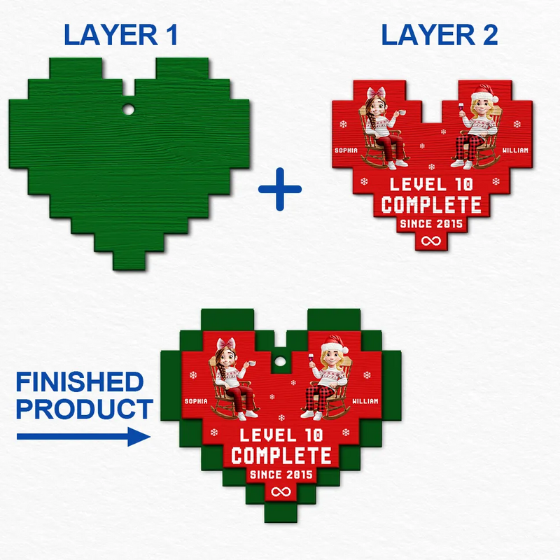 Gift For Couples,Gift For Husband,Gift For Wife,Gift For Boyfriend,Gift For Girlfriend,Love,Anniversary,Christmas - Couple Level Complete - Personalized 2-Layered Wooden Ornament