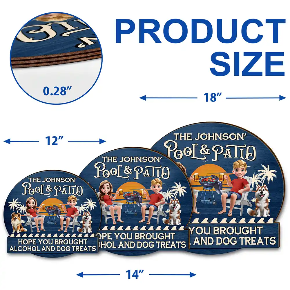 Gift For Couples, Pet Couple, Pet Lovers, Patio, Poolside - Couple 3D Effect Pool & Patio Bar Hope You Brought Alcohol & Dog Treats - Personalized Custom Shaped Wood Sign