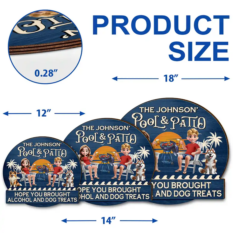 Gift For Couples, Pet Couple, Pet Lovers, Patio, Poolside - Couple 3D Effect Pool & Patio Bar Hope You Brought Alcohol & Dog Treats - Personalized Custom Shaped Wood Sign