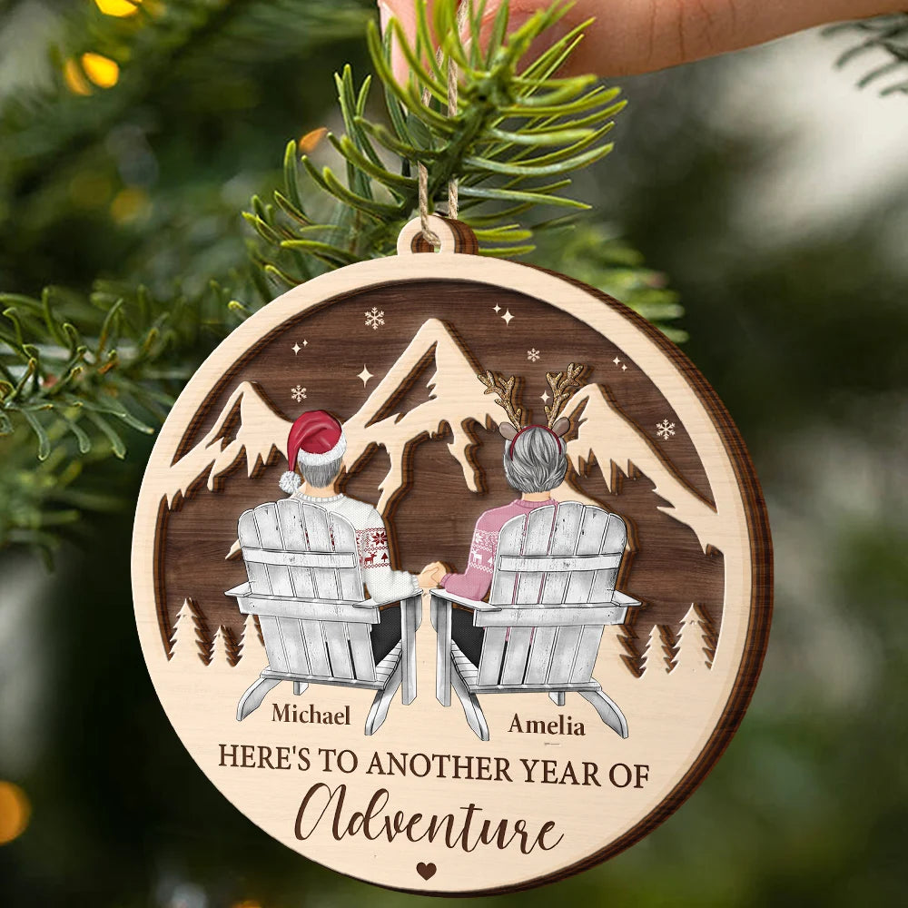 Christmas,Travel,Gift For Couples,Gift For Husband,Gift For Wife,Gift For Boyfriend,Happy - Couple Adventure Here's To Another Year Of Adventure - Personalized 2-Layered Wooden Ornament