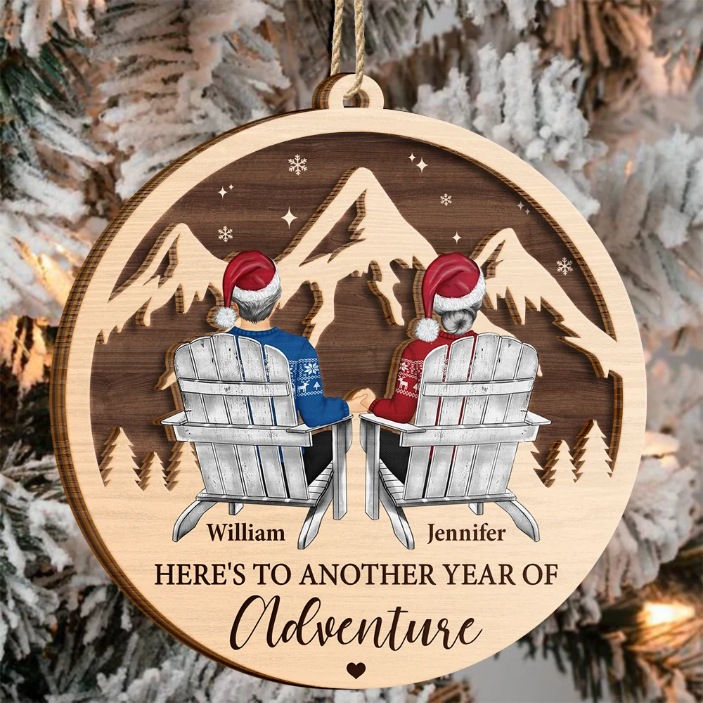 Christmas,Travel,Gift For Couples,Gift For Husband,Gift For Wife,Gift For Boyfriend,Happy - Couple Adventure Here's To Another Year Of Adventure - Personalized 2-Layered Wooden Ornament
