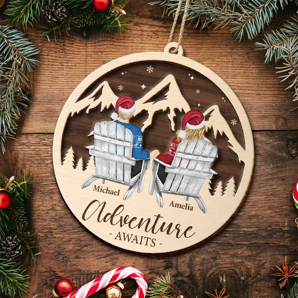 Christmas,Travel,Gift For Couples,Gift For Husband,Gift For Wife,Gift For Boyfriend,Happy - Couple Adventure Here's To Another Year Of Adventure - Personalized 2-Layered Wooden Ornament