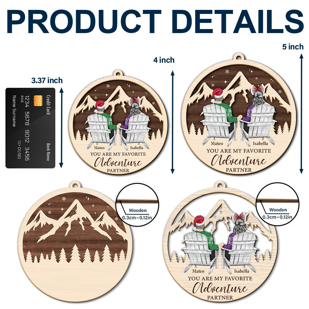 Christmas,Travel,Gift For Couples,Gift For Husband,Gift For Wife,Gift For Boyfriend,Happy - Couple Adventure Here's To Another Year Of Adventure - Personalized 2-Layered Wooden Ornament