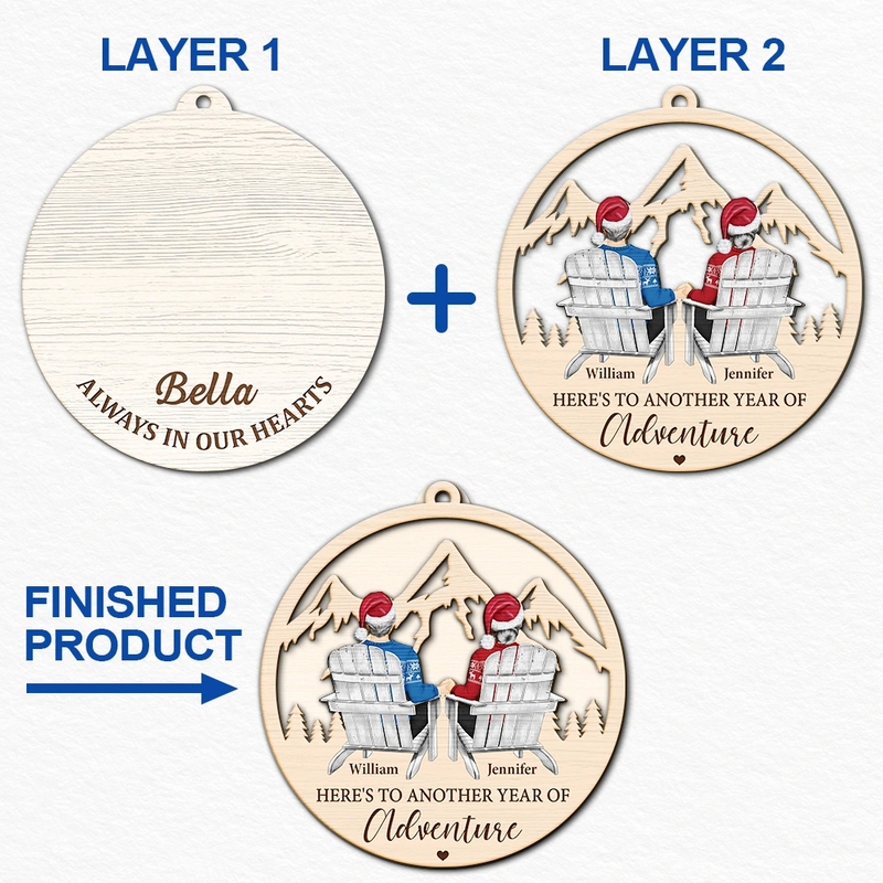Christmas,Travel,Gift For Couples,Gift For Husband,Gift For Wife,Gift For Boyfriend,Happy - Couple Adventure Here's To Another Year Of Adventure - Personalized 2-Layered Wooden Ornament