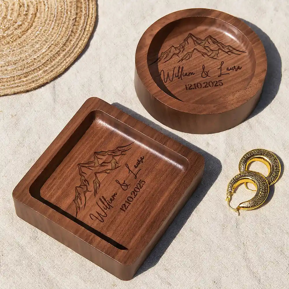 Gift For Couples,Old Couples,Gift For Husband,Gift For Wife,Gift For Boyfriend,Gift For Girlfriend,Happy - Couple Anniversary Gift - Personalized Wood Ring Dish