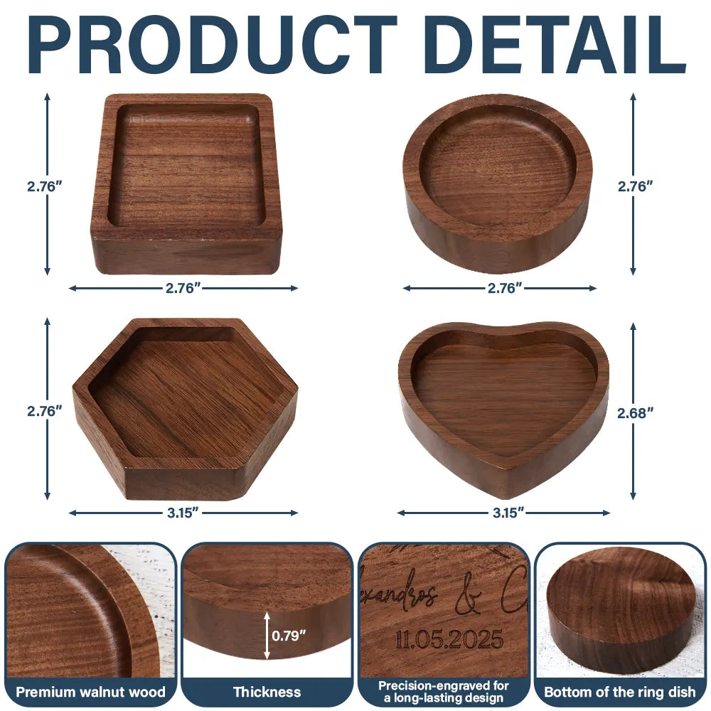 Gift For Couples,Old Couples,Gift For Husband,Gift For Wife,Gift For Boyfriend,Gift For Girlfriend,Happy - Couple Anniversary Gift - Personalized Wood Ring Dish