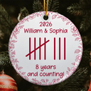 Anniversary,Christmas,Romantic,Gift For Couples,Icon - Couple Anniversary Gift Tally Mark - Personalized Circle Ceramic Ornament