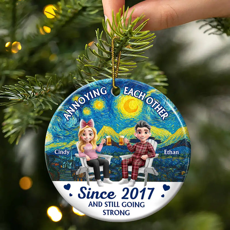 Christmas,Gift For Couples,Gift For Husband,Gift For Wife,Gift For Boyfriend,Gift For Girlfriend,Happy - Couple Annoying Each Other Since - Personalized Circle Ceramic Ornament