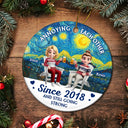 Christmas,Gift For Couples,Gift For Husband,Gift For Wife,Gift For Boyfriend,Gift For Girlfriend,Happy - Couple Annoying Each Other Since - Personalized Circle Ceramic Ornament