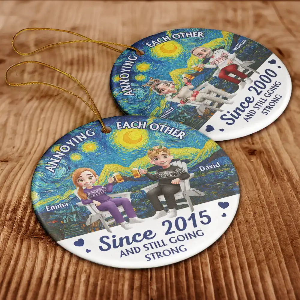 Christmas,Gift For Couples,Gift For Husband,Gift For Wife,Gift For Boyfriend,Gift For Girlfriend,Happy - Couple Annoying Each Other Since - Personalized Circle Ceramic Ornament