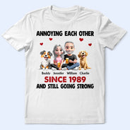 Gift For Couples, Pet Couple, Pet Lovers, Love, Gift For Husband, Gift For Wife, Gift For Boyfriend, Gift For Girlfriend - Couple Annoying Each Other With Dogs - Personalized T Shirt