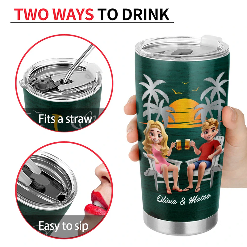 Summer,Beach,Gift For Couples,Gift For Husband,Gift For Wife,Gift For Boyfriend,Gift For Girlfriend - Couple Beach Love You To The Beach & Back - Personalized Tumbler