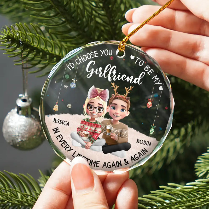 Christmas, Gift For Couples, Gift For Husband, Gift For Wife, Gift For Boyfriend, Gift For Girlfriend, Happy - Couple Choose You To Be My Husband - Personalized Circle Glass Ornament