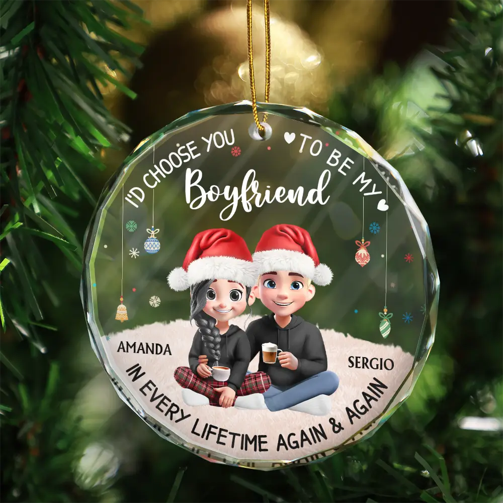 Christmas, Gift For Couples, Gift For Husband, Gift For Wife, Gift For Boyfriend, Gift For Girlfriend, Happy - Couple Choose You To Be My Husband - Personalized Circle Glass Ornament