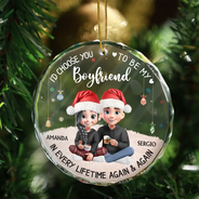 Christmas, Gift For Couples, Gift For Husband, Gift For Wife, Gift For Boyfriend, Gift For Girlfriend, Happy - Couple Choose You To Be My Husband - Personalized Circle Glass Ornament