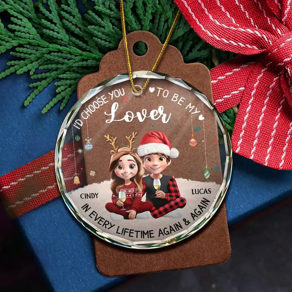 Christmas, Gift For Couples, Gift For Husband, Gift For Wife, Gift For Boyfriend, Gift For Girlfriend, Happy - Couple Choose You To Be My Husband - Personalized Circle Glass Ornament