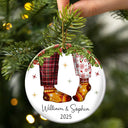 Love, Christmas, Gift For Wife, Gift For Husband, Gift For Couples - Couple Christmas Socks - Personalized Circle Ceramic Ornament