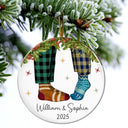 Love, Christmas, Gift For Wife, Gift For Husband, Gift For Couples - Couple Christmas Socks - Personalized Circle Ceramic Ornament