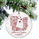 Love,Christmas,Gift For Wife,Gift For Husband,Gift For Couples - Couple Christmas Socks Toile - Personalized Circle Ceramic Ornament