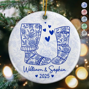 Love,Christmas,Gift For Wife,Gift For Husband,Gift For Couples - Couple Christmas Socks Toile - Personalized Circle Ceramic Ornament